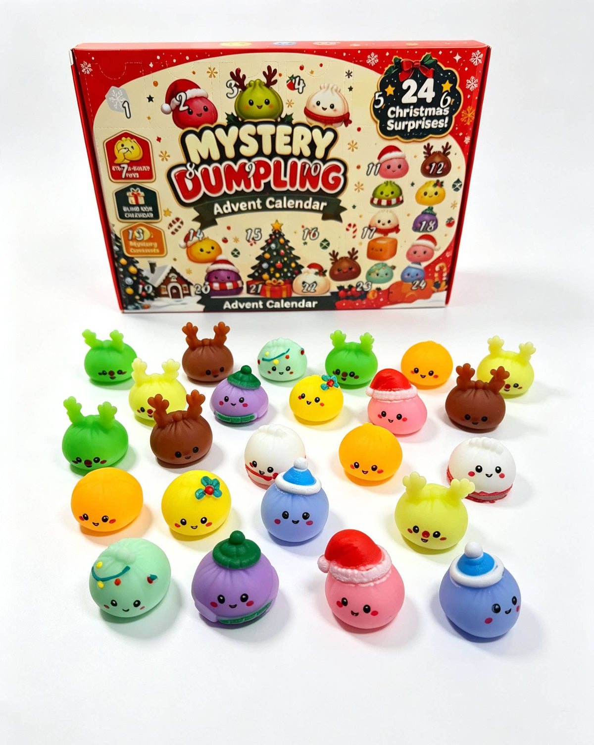 Eagle Crest Industries Inc. - Christmas Dumpling Advent Calendar 24‑Pcs Squishy Toy Set