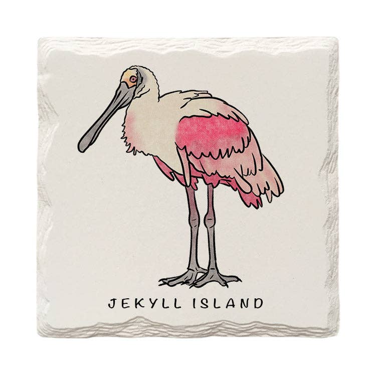 Mill Wood Art - Customizable Roseate Spoonbill Doodle | Drink Coaster