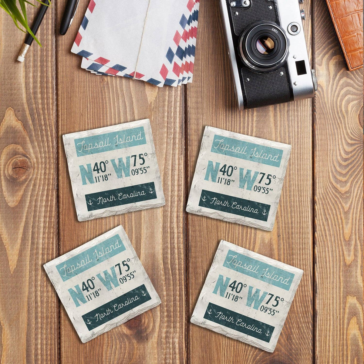 Mill Wood Art - Customizable Latitude Longitude Coastal | Drink Coaster
