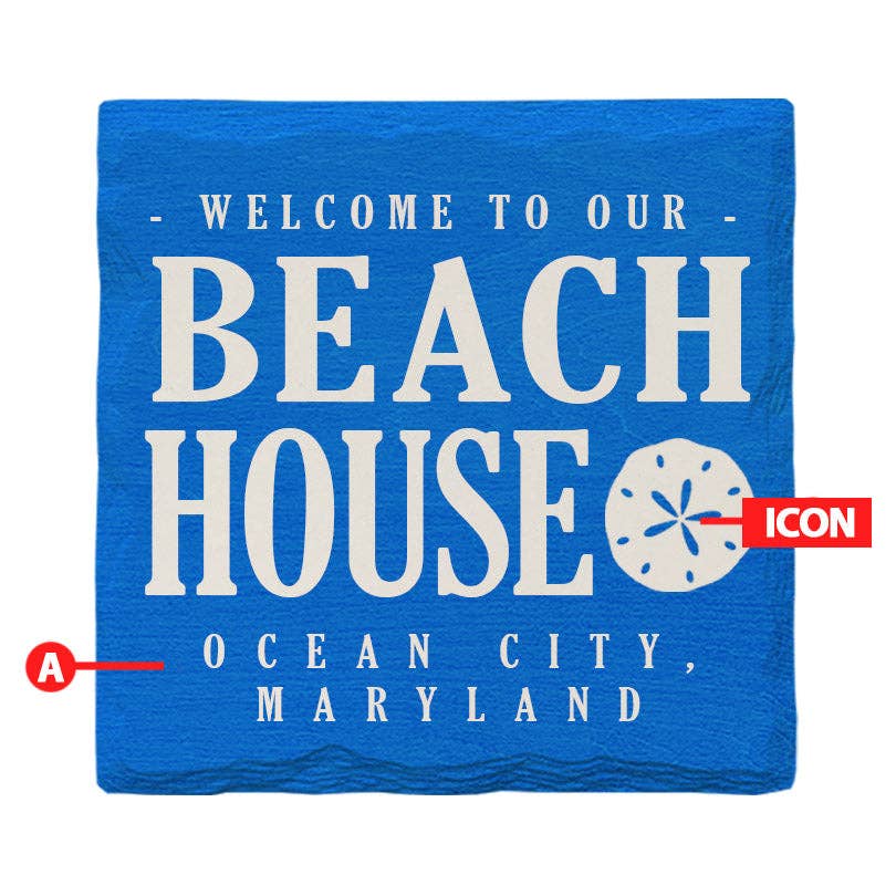 Mill Wood Art - Customizable Bright Blue Beach House | Drink Coaster